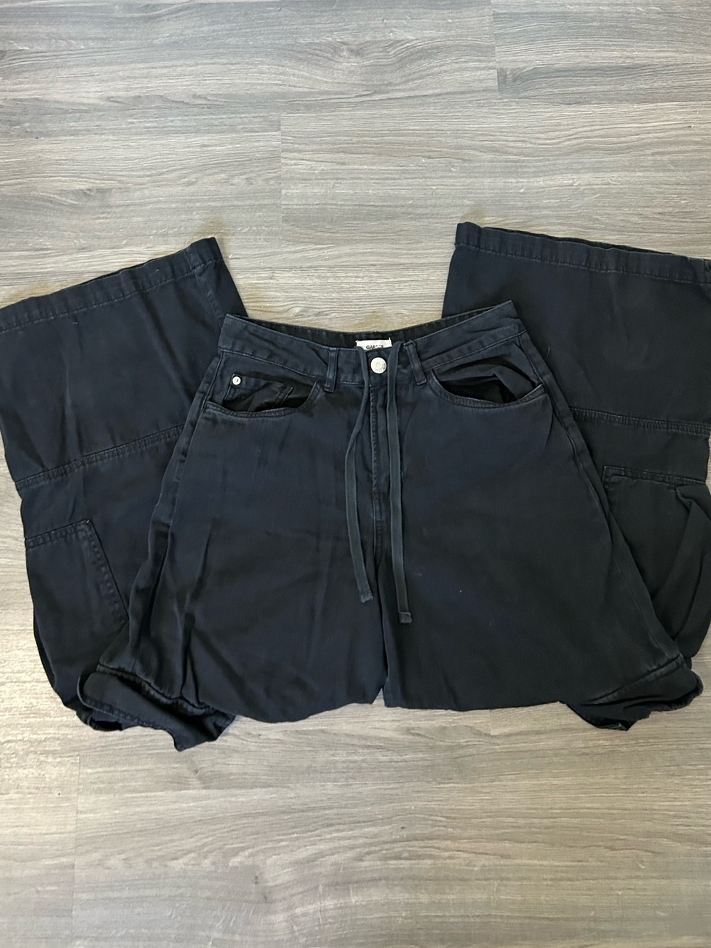 Garage Black High-Waist Wide Leg Baggy Cargo Pants